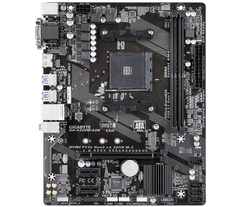 Gigabyte A320M-S2H Motherboard | AMD Ryzen | DDR4 | Micro-ATX
